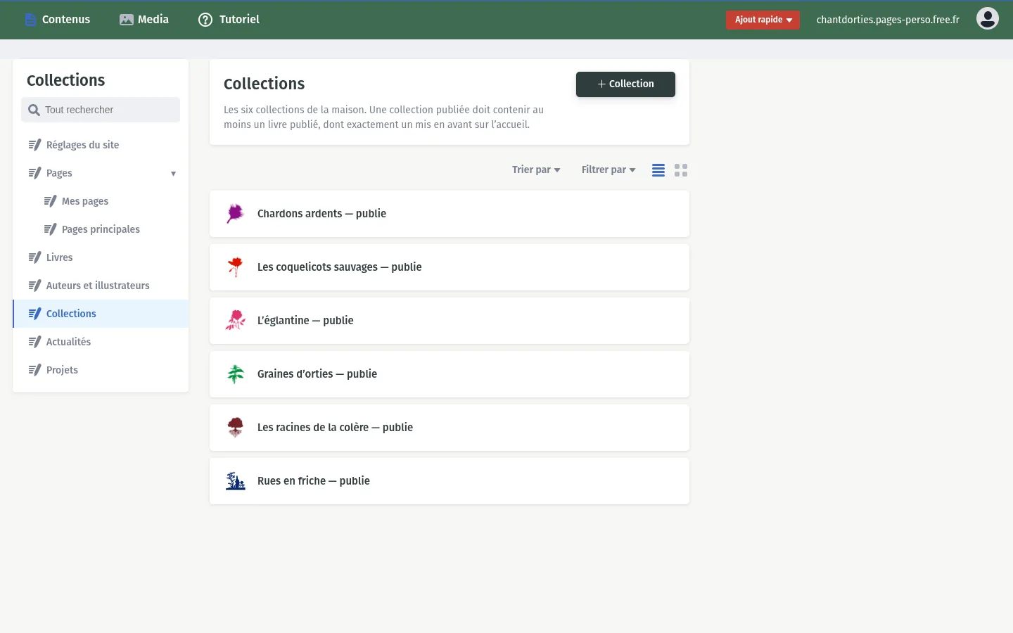 Liste des collections avec leurs emblèmes