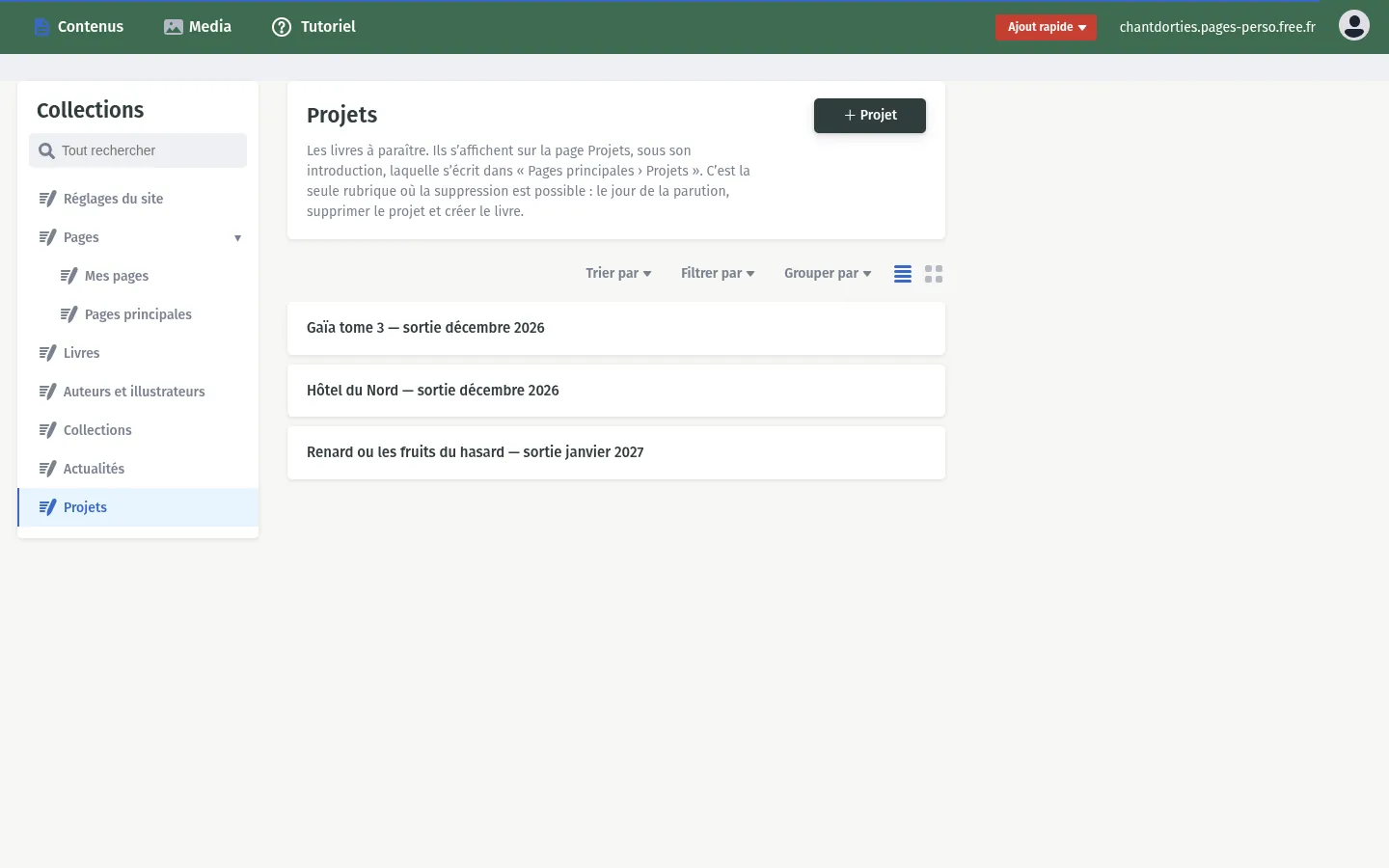 Liste des projets à paraître